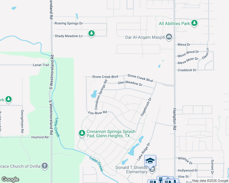 map of restaurants, bars, coffee shops, grocery stores, and more near 424 Willow Creek Drive in Glenn Heights