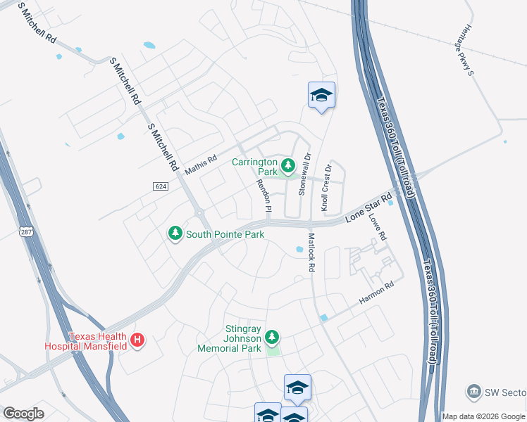 map of restaurants, bars, coffee shops, grocery stores, and more near 1214 Rendon Place in Mansfield