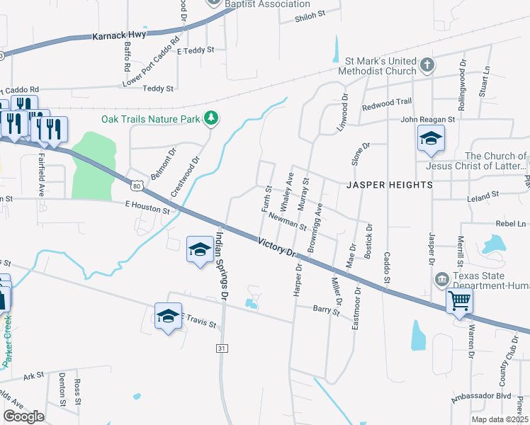 map of restaurants, bars, coffee shops, grocery stores, and more near 198 Furrh Street in Marshall