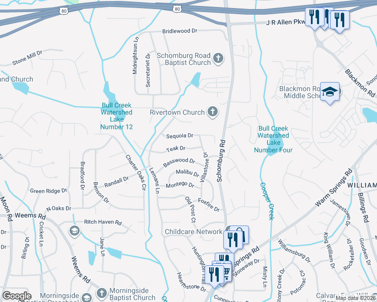 map of restaurants, bars, coffee shops, grocery stores, and more near 4919 Basswood Drive in Columbus