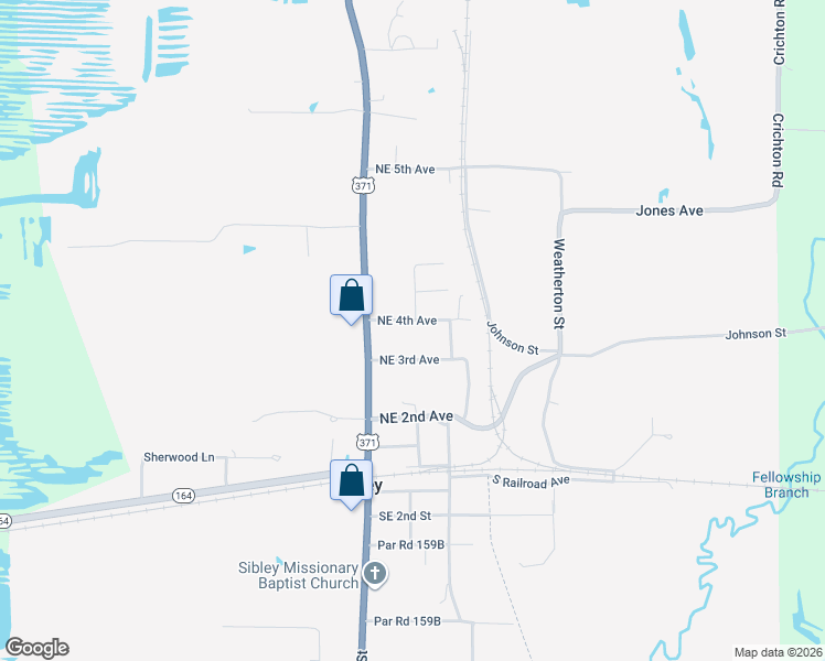 map of restaurants, bars, coffee shops, grocery stores, and more near 162 Northeast 3rd Avenue in Sibley