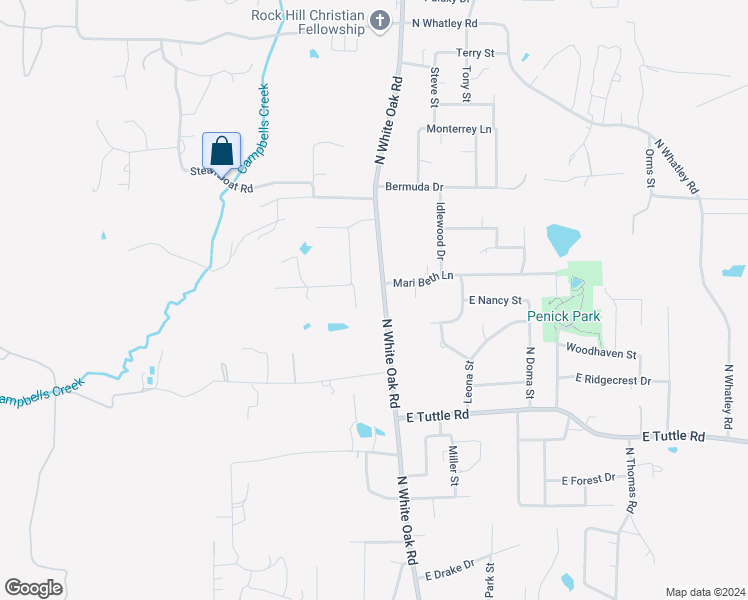 map of restaurants, bars, coffee shops, grocery stores, and more near 809 North White Oak Road in White Oak