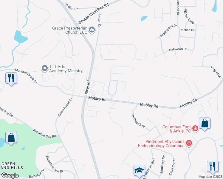 map of restaurants, bars, coffee shops, grocery stores, and more near 6813 Riverbrook Trace in Columbus
