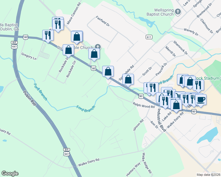 map of restaurants, bars, coffee shops, grocery stores, and more near 369 Ralph Wood Road in Dublin