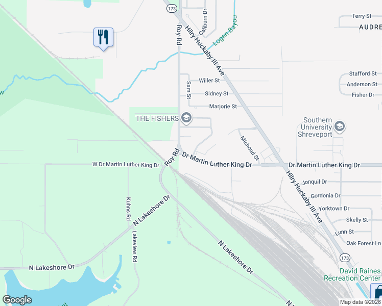 map of restaurants, bars, coffee shops, grocery stores, and more near 1996 Downing Street in Shreveport