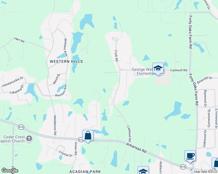 map of restaurants, bars, coffee shops, grocery stores, and more near 504 Caldwell Road in West Monroe