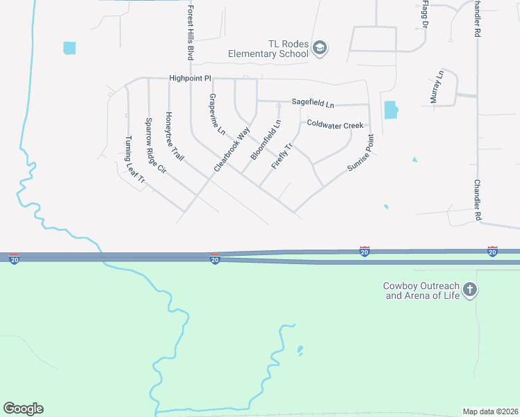 map of restaurants, bars, coffee shops, grocery stores, and more near 2027 Honeytree Trail Circle in Haughton