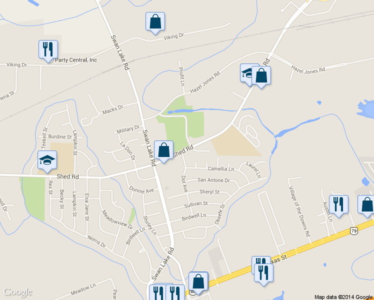 map of restaurants, bars, coffee shops, grocery stores, and more near 1211 Dot Avenue in Bossier City