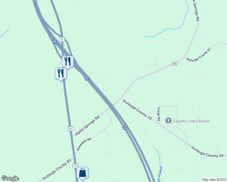 map of restaurants, bars, coffee shops, grocery stores, and more near 1604 Timber Trail in Deatsville