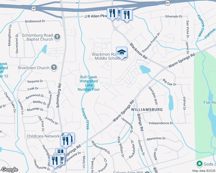 map of restaurants, bars, coffee shops, grocery stores, and more near 7461 Blackmon Road in Columbus
