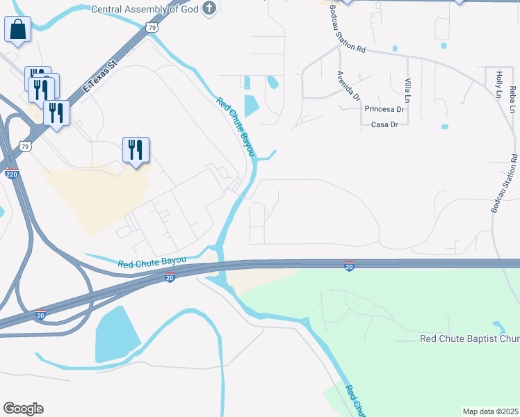 map of restaurants, bars, coffee shops, grocery stores, and more near 5231 Rue Royale Drive in Haughton