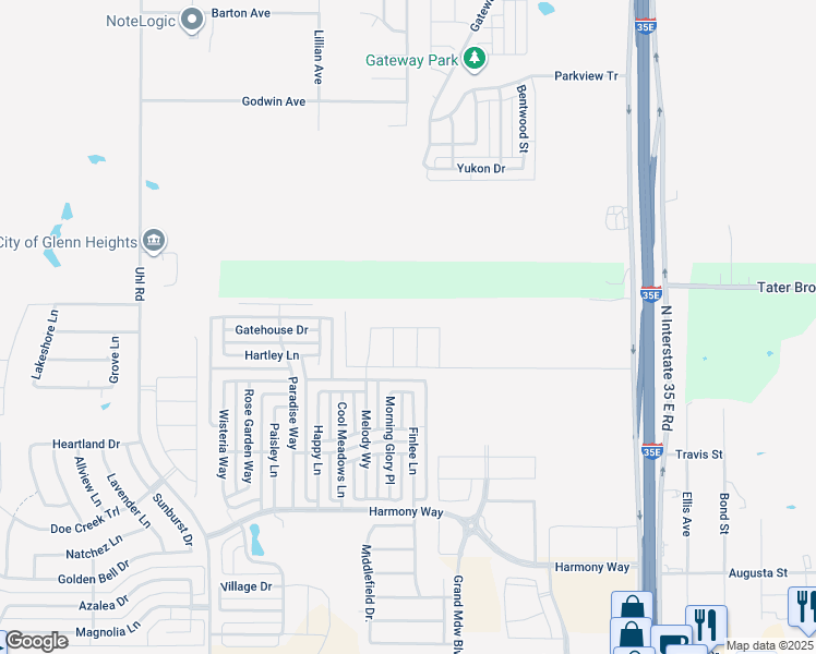map of restaurants, bars, coffee shops, grocery stores, and more near 321 Mayflower Drive in Red Oak