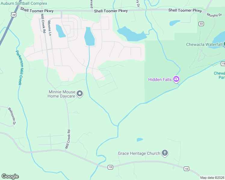 map of restaurants, bars, coffee shops, grocery stores, and more near 3291 Mill Creek Road in Auburn