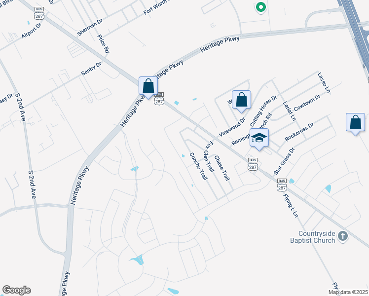 map of restaurants, bars, coffee shops, grocery stores, and more near 1214 Concho Trail in Mansfield