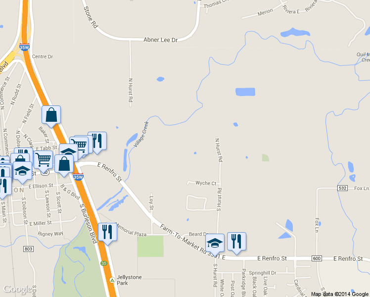 map of restaurants, bars, coffee shops, grocery stores, and more near 149 North Hurst Road in Burleson