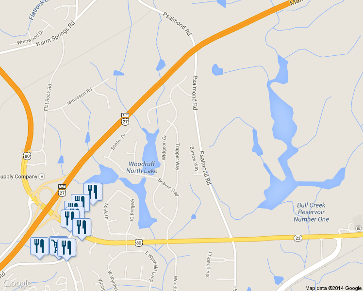 map of restaurants, bars, coffee shops, grocery stores, and more near 6824 Trapper Way in Columbus