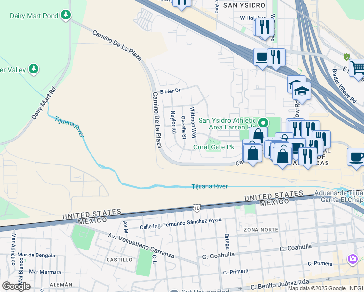 map of restaurants, bars, coffee shops, grocery stores, and more near 3241 Naylor Road in San Diego