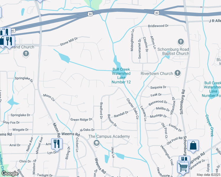 map of restaurants, bars, coffee shops, grocery stores, and more near 6823 Live Oaks Drive in Columbus
