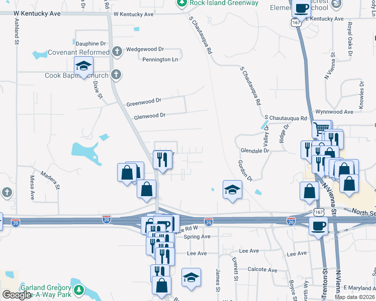map of restaurants, bars, coffee shops, grocery stores, and more near 932 Sybil Drive in Ruston