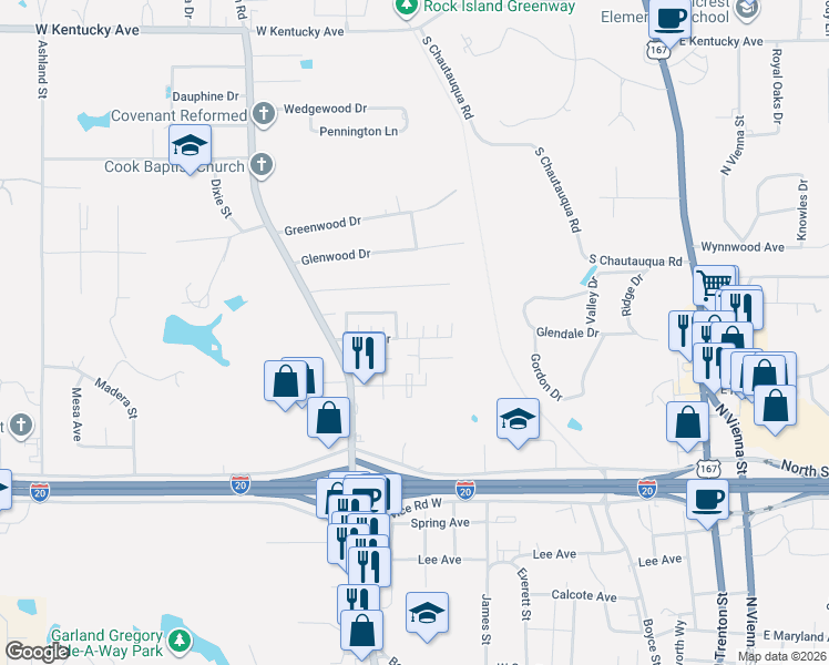 map of restaurants, bars, coffee shops, grocery stores, and more near 932 Sybil Drive in Ruston