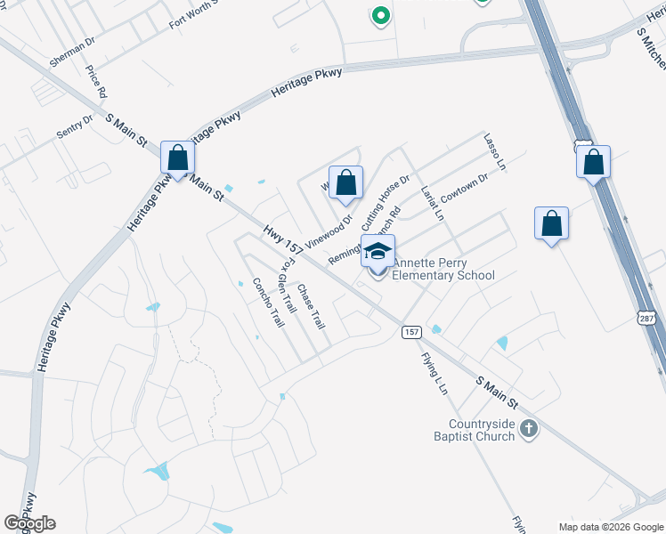 map of restaurants, bars, coffee shops, grocery stores, and more near 1100 Chute 1 Court in Mansfield