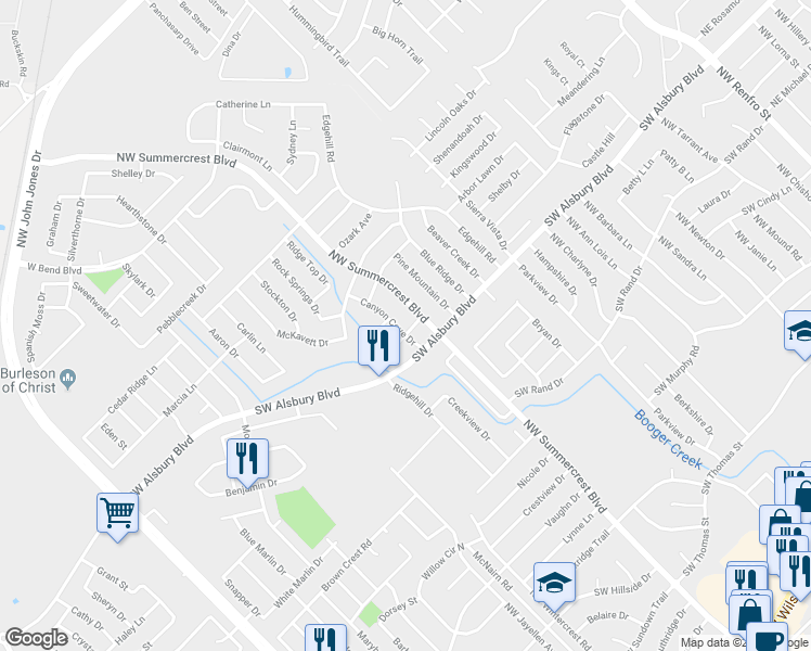 map of restaurants, bars, coffee shops, grocery stores, and more near 812 Canyon Cove Drive in Burleson