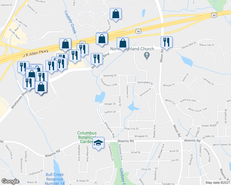 map of restaurants, bars, coffee shops, grocery stores, and more near 2 Mace Court in Columbus