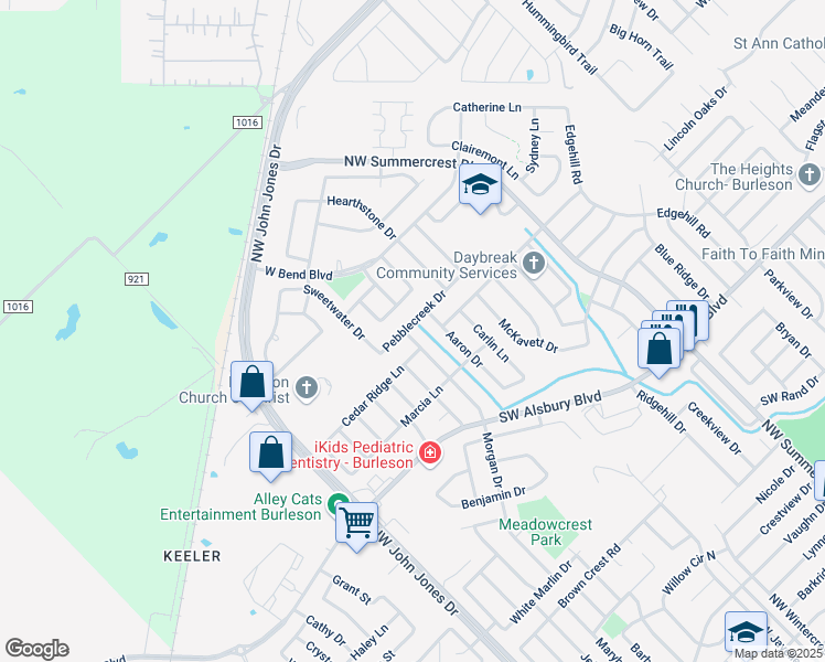 map of restaurants, bars, coffee shops, grocery stores, and more near 1044 Morgan Drive in Burleson