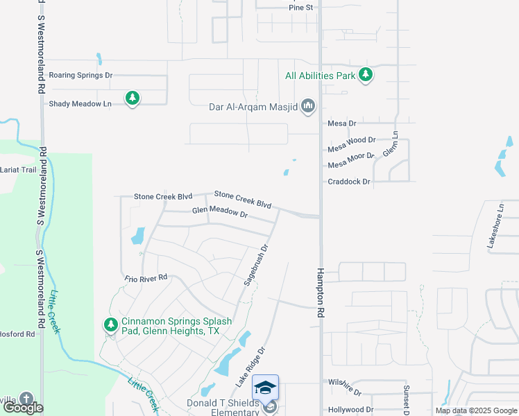 map of restaurants, bars, coffee shops, grocery stores, and more near 228 Stone Creek Boulevard in Glenn Heights