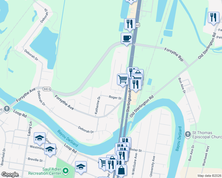 map of restaurants, bars, coffee shops, grocery stores, and more near 99 Northgate Drive in Monroe