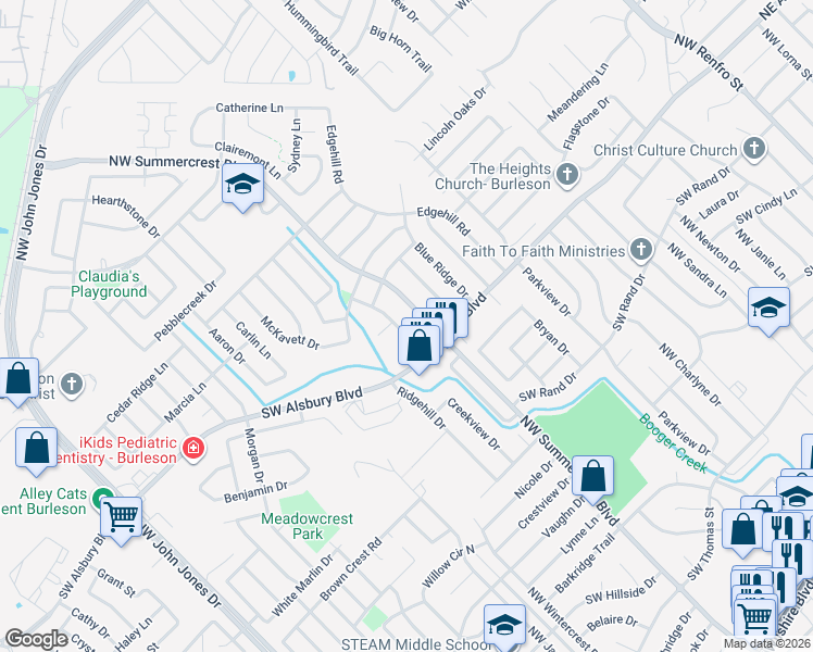 map of restaurants, bars, coffee shops, grocery stores, and more near 816 Canyon Cove Dr in Burleson