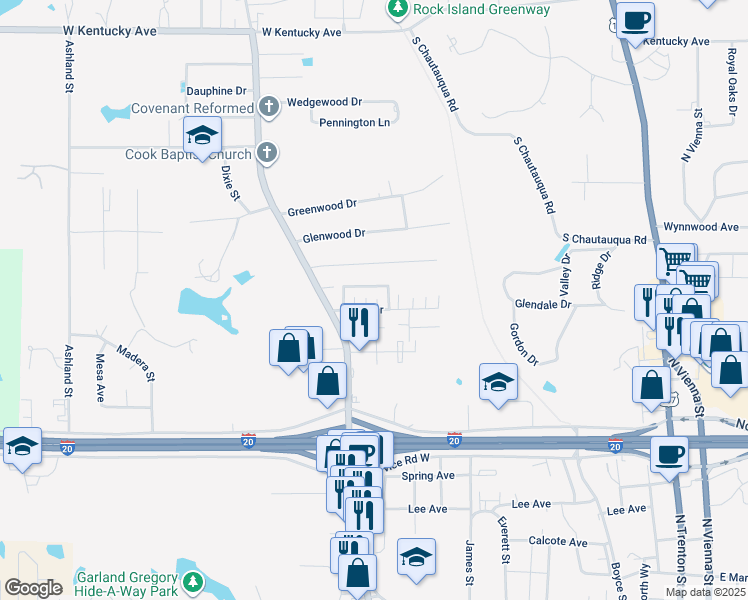 map of restaurants, bars, coffee shops, grocery stores, and more near 1040 Sybil Drive in Ruston