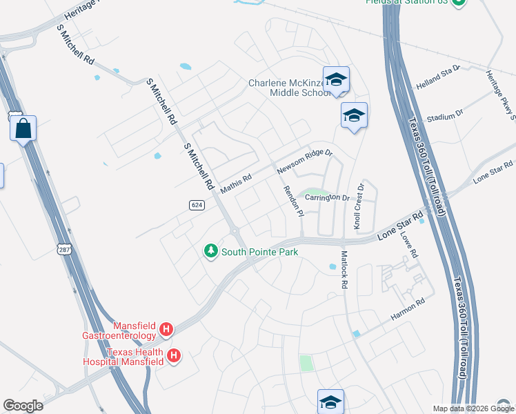 map of restaurants, bars, coffee shops, grocery stores, and more near 2804 Green Circle Drive in Mansfield