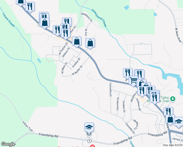 map of restaurants, bars, coffee shops, grocery stores, and more near 622 Hudson Place in Tallassee