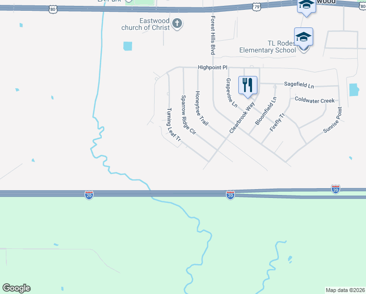 map of restaurants, bars, coffee shops, grocery stores, and more near 1772 Turning Leaf Tr in Haughton