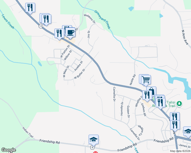 map of restaurants, bars, coffee shops, grocery stores, and more near 622 Hudson Place in Tallassee