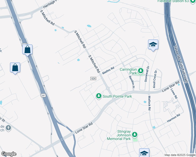 map of restaurants, bars, coffee shops, grocery stores, and more near 2611 High Bluff Drive in Mansfield