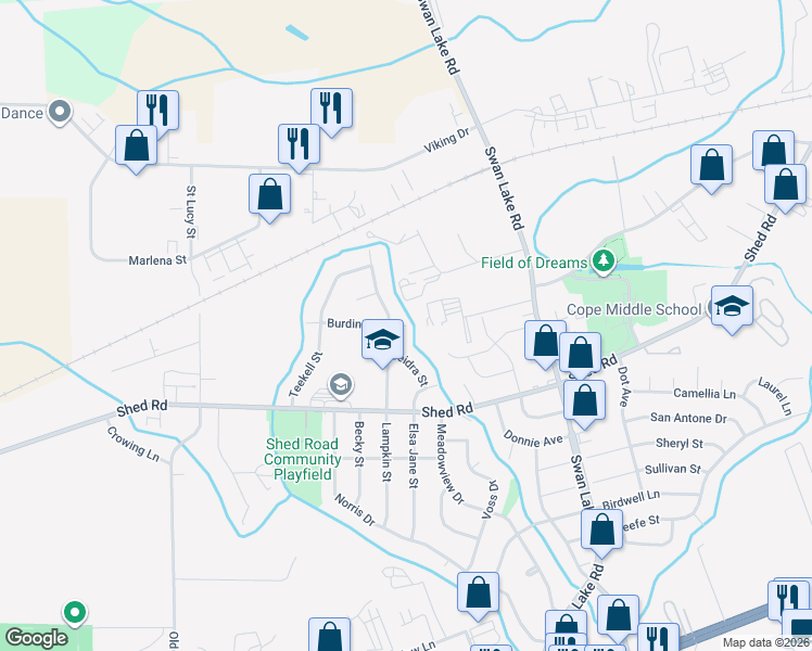map of restaurants, bars, coffee shops, grocery stores, and more near 1426 Lampkin Street in Bossier City