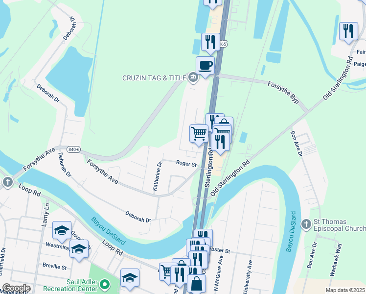 map of restaurants, bars, coffee shops, grocery stores, and more near 38 Northgate Drive in Monroe
