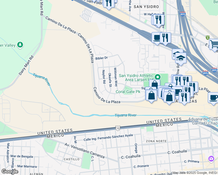 map of restaurants, bars, coffee shops, grocery stores, and more near 3226 Okeefe Street in San Diego