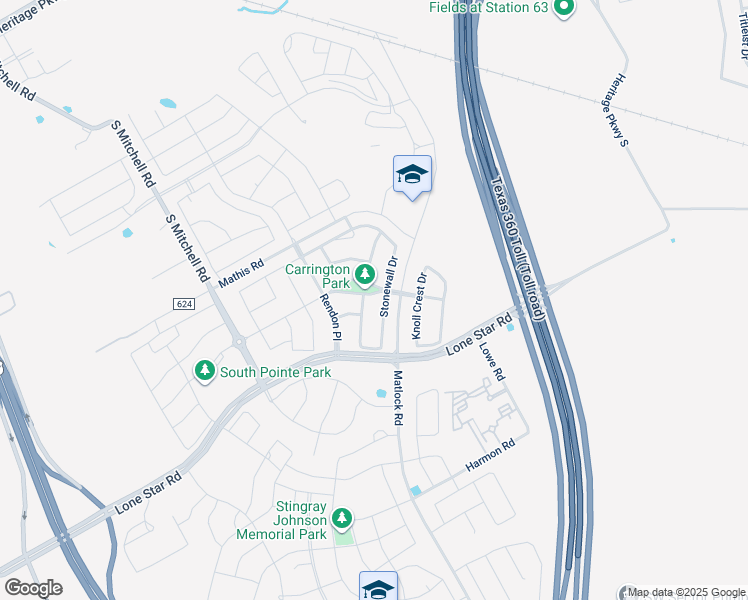 map of restaurants, bars, coffee shops, grocery stores, and more near 3202 Carrington Drive in Mansfield