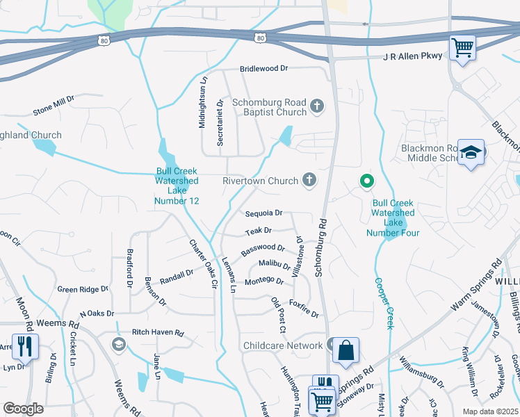 map of restaurants, bars, coffee shops, grocery stores, and more near 4711 Sequoia Drive in Columbus