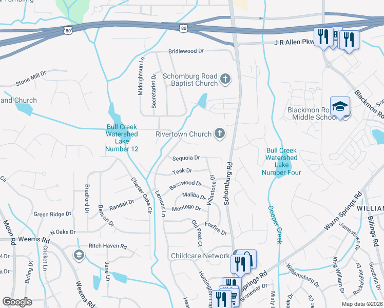 map of restaurants, bars, coffee shops, grocery stores, and more near 4821 Sequoia Drive in Columbus