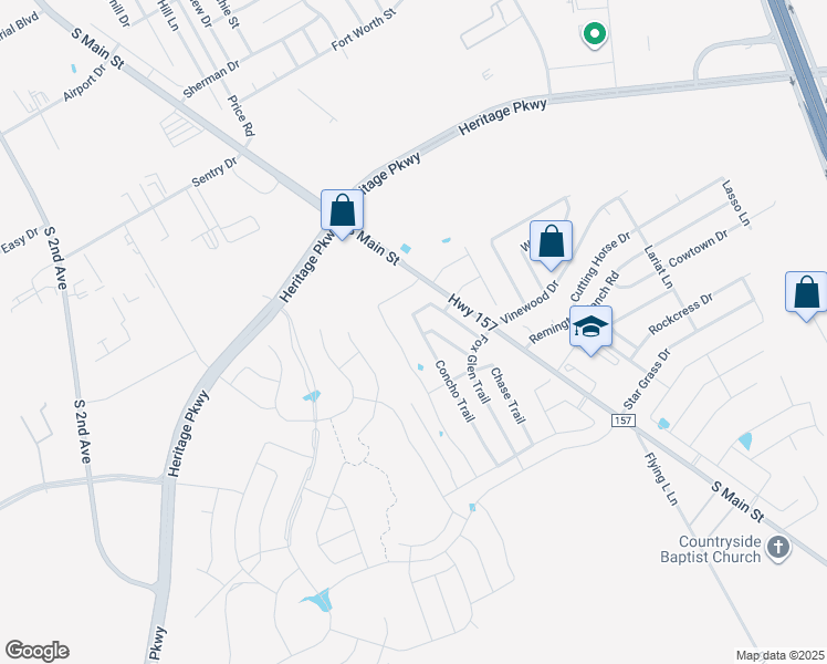 map of restaurants, bars, coffee shops, grocery stores, and more near 1206 Concho Trail in Mansfield
