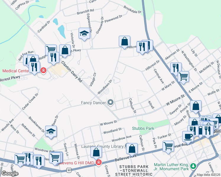 map of restaurants, bars, coffee shops, grocery stores, and more near 912 Druid Street in Dublin