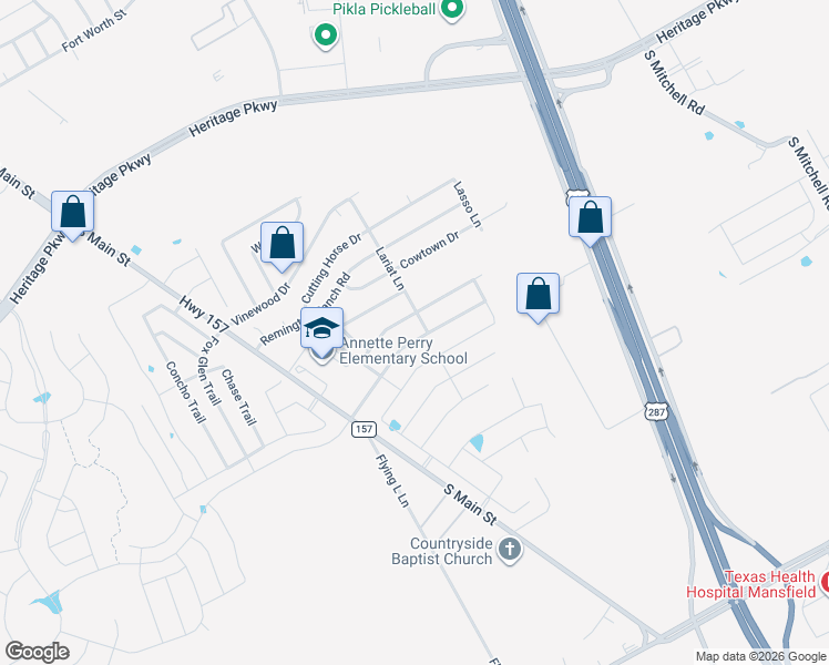 map of restaurants, bars, coffee shops, grocery stores, and more near 1004 Star Grass Drive in Mansfield