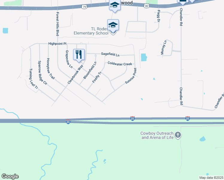 map of restaurants, bars, coffee shops, grocery stores, and more near 3224 Mossy Rock Point in Haughton