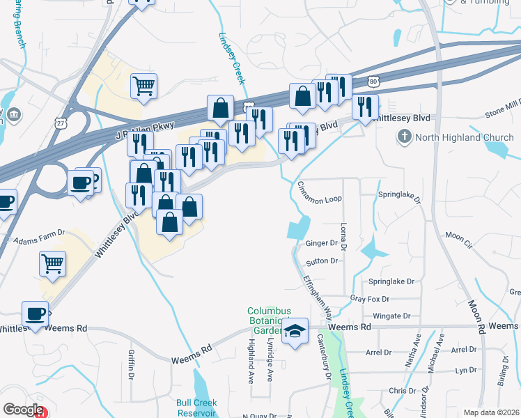 map of restaurants, bars, coffee shops, grocery stores, and more near 6500 Whittlesey Boulevard in Columbus