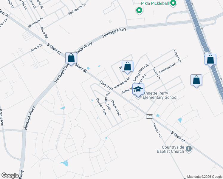 map of restaurants, bars, coffee shops, grocery stores, and more near South Main Street in Mansfield