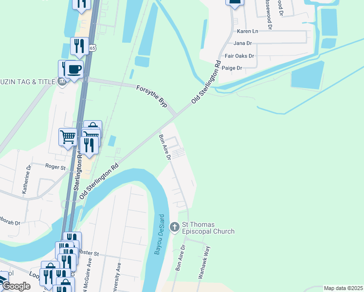 map of restaurants, bars, coffee shops, grocery stores, and more near 4441 Churchill Circle in Monroe